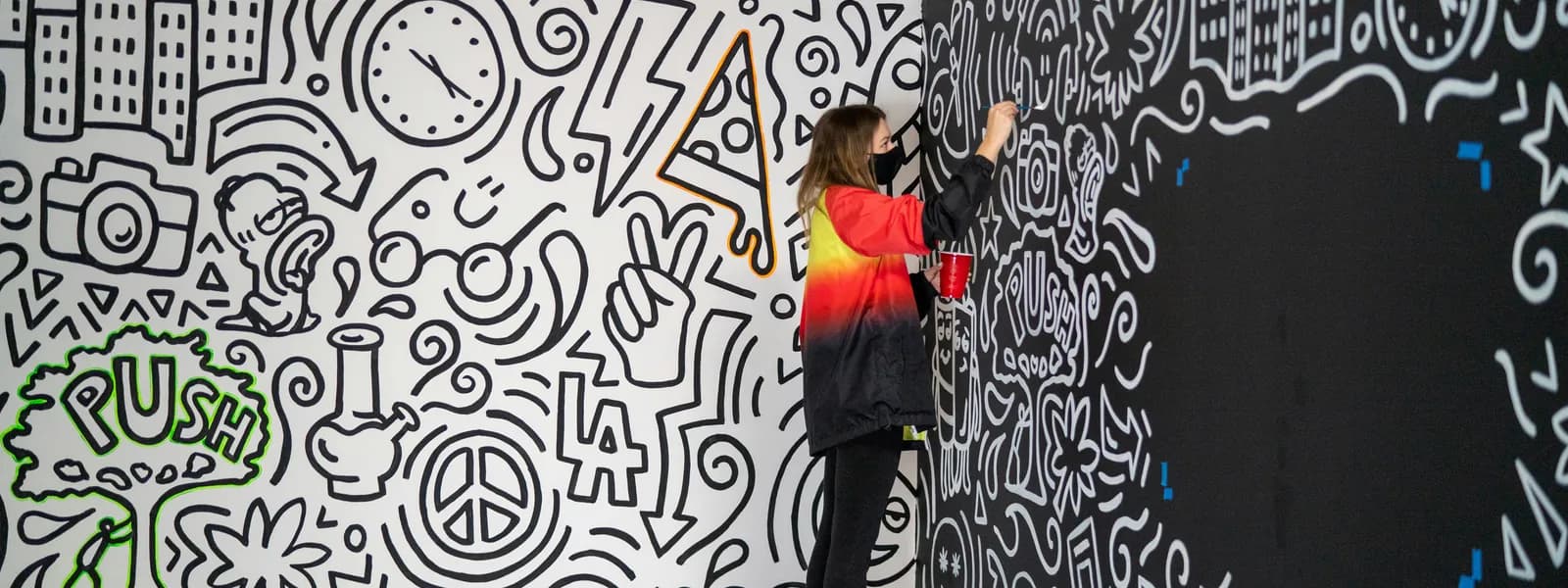 Creative street art mural on a wall representing visual content and copyright