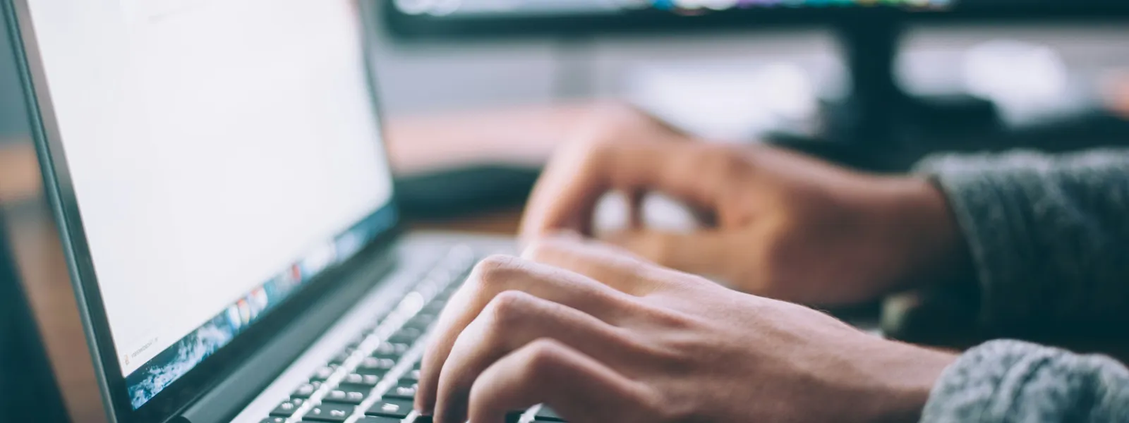 Person typing on a laptop, working on an online store